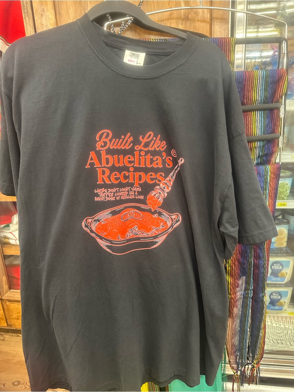 Comfort Colors Black Tee with Red "Built Like Abuelita's Recipes" Graphic